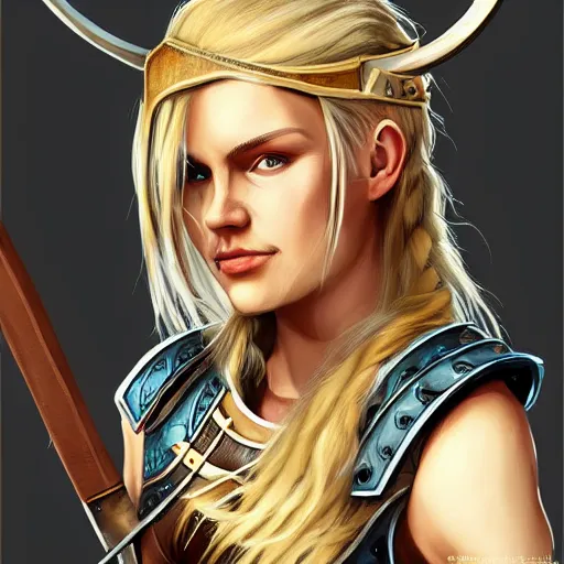 Image similar to blonde viking warrior princess, digital art, trending on artstation