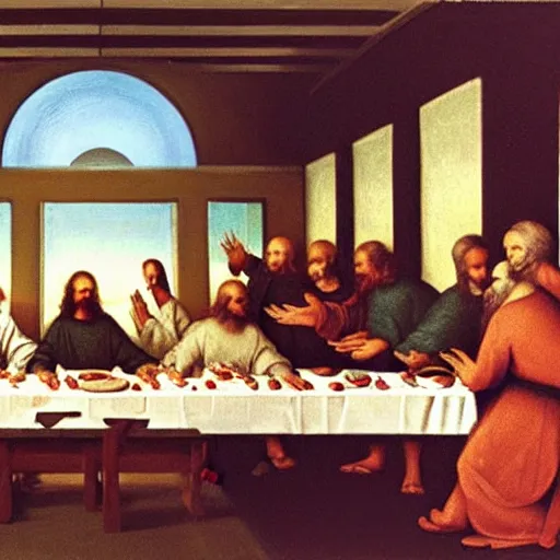 Image similar to colonel sanders at the last supper, photorealistic, 8k
