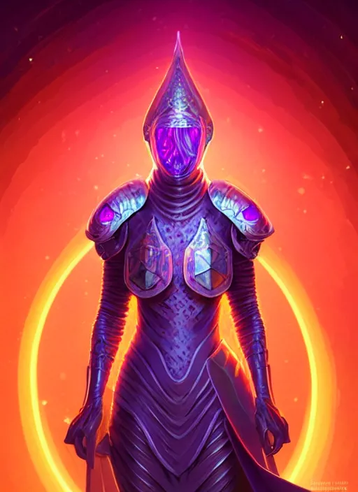 Image similar to a knight faceless glowing liquefied stardust adventurer, dnd fantasy character, full body portrait, glowing neon skin, magical aura, ultra realistic, intricate, elegant, highly detailed, digital painting, artstation, smooth, sharp, focus, illustration, art by artgerm and greg rutkowski and alphonse mucha and dan mumford, sacred geometry