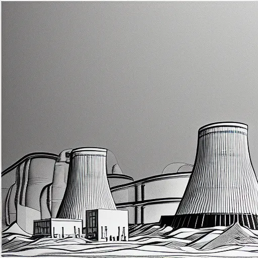 Prompt: A Masterpiece Landscape of a broken down nuclear power station, Nuclear blast imminent, nuclear reactor going critical, Graphic Novel, Pastel Art, Filmic, TriX 400 TX, Electron Microscope, 3D, Beyond Dimensiona, 4k HD, Geometric, Isohedral, Essence, Powerful, Phosphor Display, Multiscopy, DeNoise, insanely detailed and intricate, hypermaximalist, elegant, ornate, hyper realistic, super detailed. No watermark, no blurry, no cropped. Artstation by Hayao Myazaki