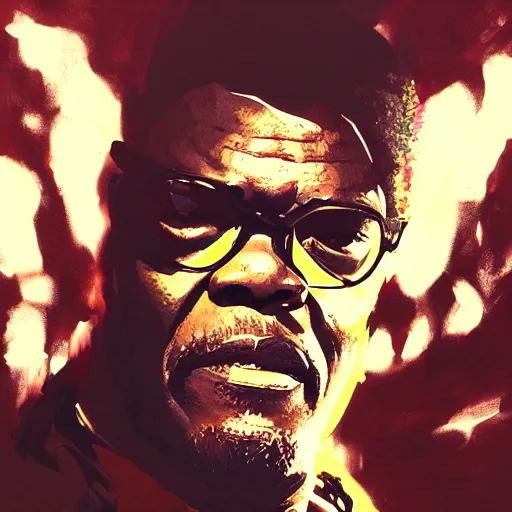 Prompt: portrait of samuel l. Jackson, dramatic lighting, illustration by Greg rutkowski, yoji shinkawa, 4k, digital art, concept art, trending on artstation