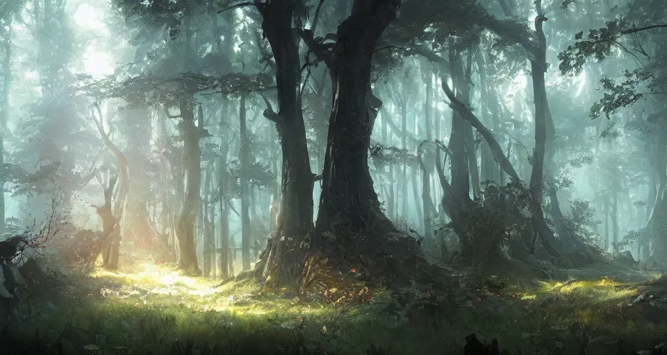 Prompt: Enchanted and magic forest, by Greg Rutkowski