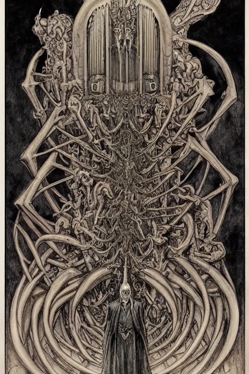 Image similar to occult diagram of a twisted evil pipe organ in the style of wayne barlowe, gustav moreau, goward, Gaston Bussiere and roberto ferri, santiago caruso, ((jose gabriel alegria sabogal)), composition by austin osman spare!