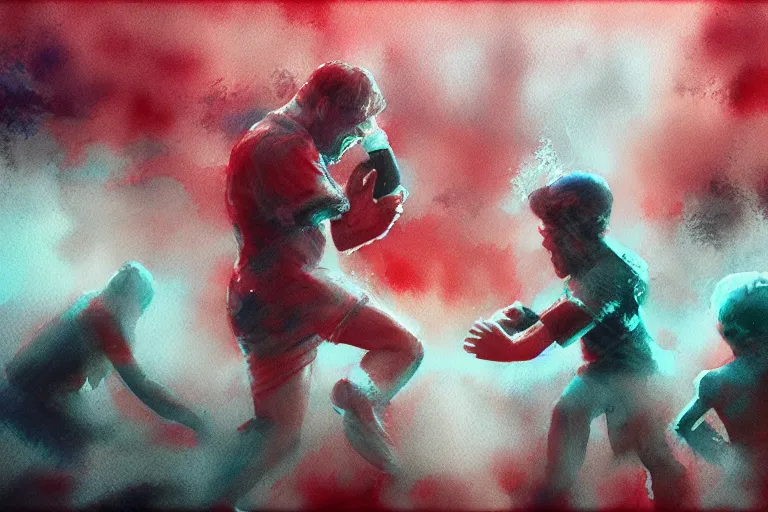 Image similar to screaming match, film photography watercolored misty artstation 8k