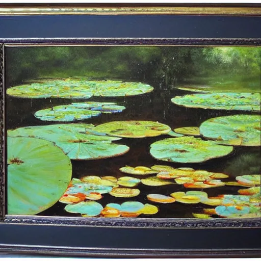 Image similar to A beautiful painting of a waterlily pond, resin pond