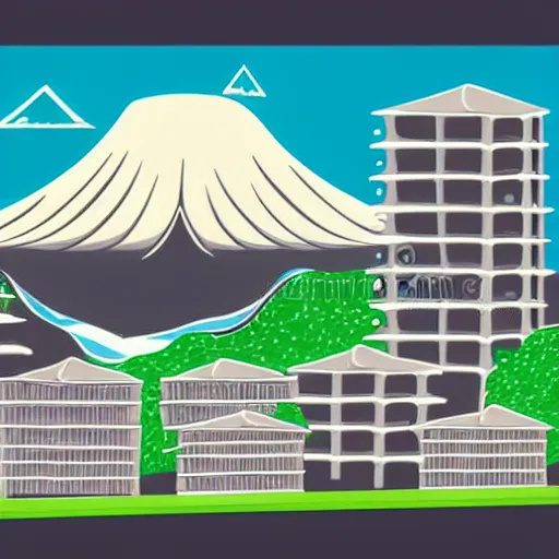 Image similar to giant tsunami wave that is 20 miles high, approaching about to crash into a small coastal town. miniature buildings compared to giant waves are so tall, they seem to touch the sky, large scale image, cartoon color drawing vector illustration, 2d photorealistic flat anime style