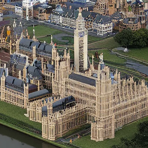 Prompt: aerial view of a lego houses of parliament