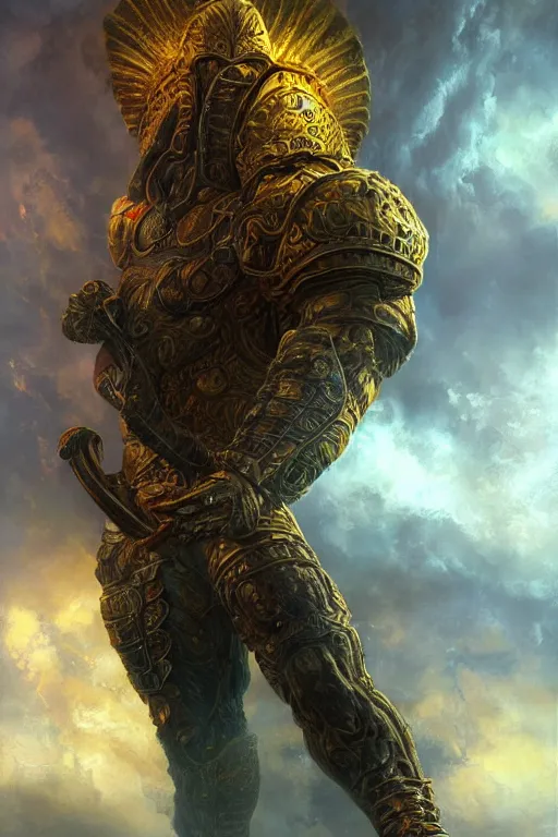Image similar to ultra realist soft painting of a single Berserker, very intricate details, golden ratio, volumetric rainbow lighting, reflections, refractions, symmetry accurate anatomy features, fantasy background, unreal render, Boris Vallejo artstyle