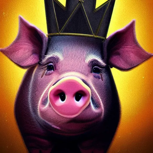 Prompt: A pig wearing a crown, 8k, Artstation, epic illustration, dramatic lighting