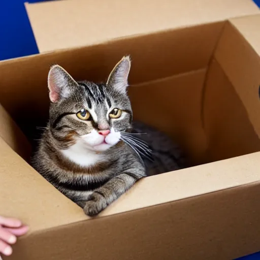 Prompt: cat, cardboard box