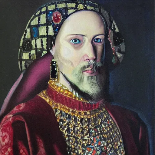 Prompt: ivan the terrible, heiress, portrait, oil painting, portrait, intricate complexity, rule of three,