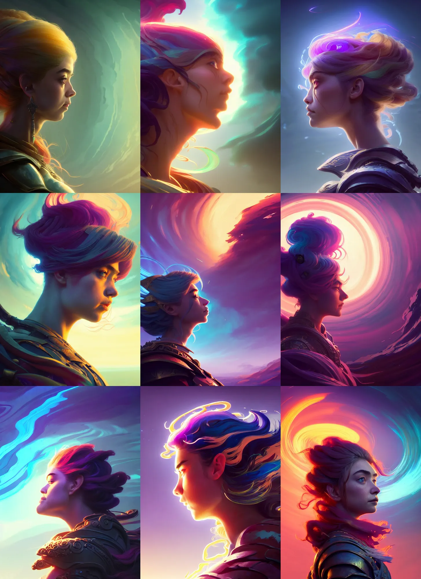 Prompt: side portrait, imogen poots, paladin, gloomhaven, colorful swirly ripples, anime, luminescent, organic matte painting, octane render, unreal engine, by greg manchess, huang guangjian, greg rutkowski, jesper ejsing, magali villeneuve, artgerm, ilya kuvshinov