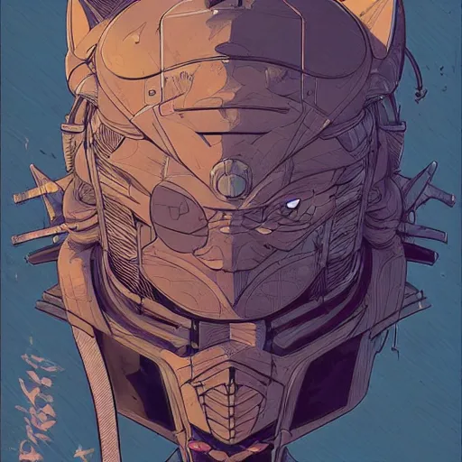 Image similar to cat samurai concept art by Josan Gonzalez, sci-fi, highly detailed, digital painting, artstation, smooth, sharp focus, illustration, concept art by Josan Gonzalez and James Gurney and Mœbius