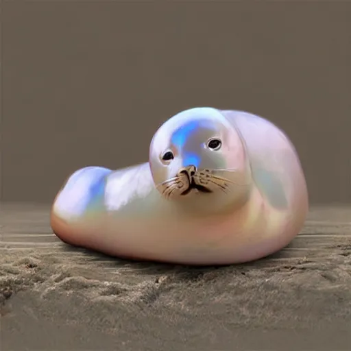 Prompt: opalescent baby seal figure opal pearl photograph realistic render