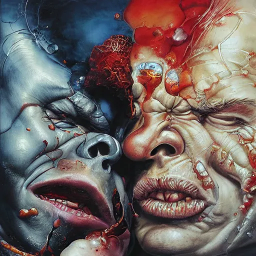 Image similar to realistic detailed UHD photorealistic Duke Nukem punching a Nazi, by Ayami Kojima, Amano, Karol Bak, Mark Brooks, tonalism, rich deep colors. Beksinski painting, art by Adrian Ghenie and Gerhard Richter. art by Takato Yamamoto. masterpiece