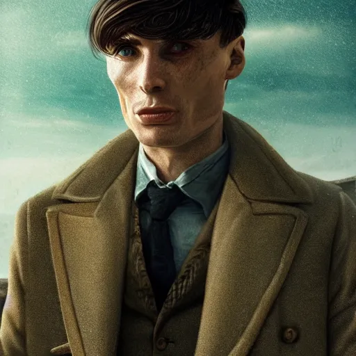 Image similar to Thomas Shelby cillian murphy standing in atlantis, in the style of Benjamin Bader, sharp, highly detailed, realistic face, digital art, epic, fantasy, artstation