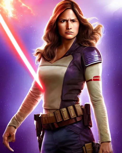 Image similar to beautiful jaina solo from star wars legends, beautiful jaina solo, without lightsaber, movie, hyper realistic, hollywood promotional image, imax, 8 k