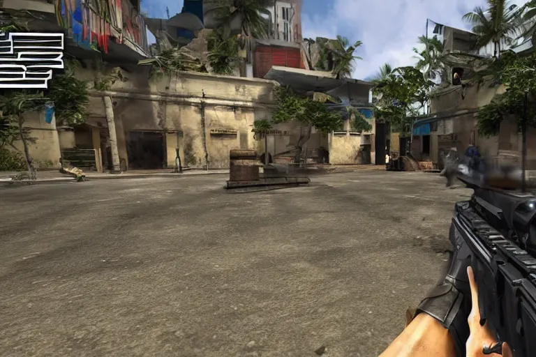 Image similar to Combat in an FPS set in the Philippines, gameplay screenshot, first-person POV