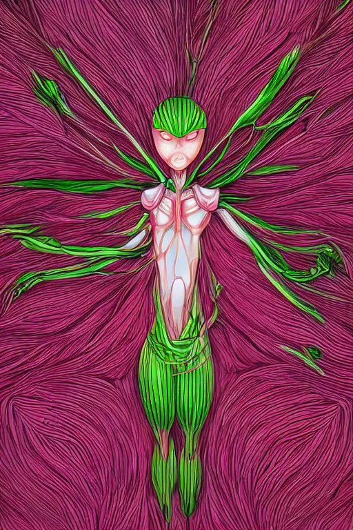 Image similar to radish humanoid, symmetrical, highly detailed, digital art, sharp focus, trending on art station, anime art style