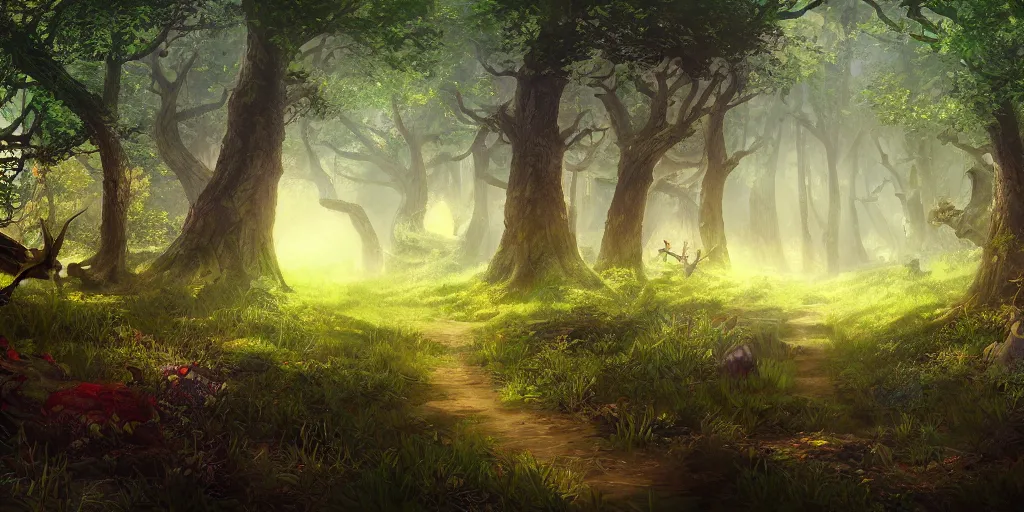 Image similar to mmo realm, digital art, forest, 4 k