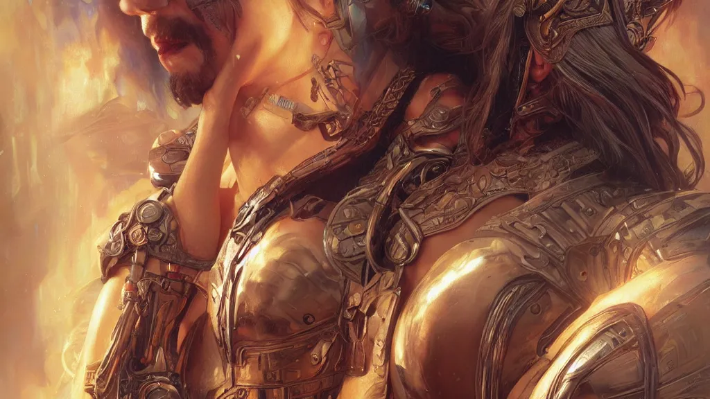 Prompt: close up to a male valkyrie with fire hair, cyberpunk dark fantasy, art by artgerm and karol bak and moebius and alphonse mucha and greg rutkowski, hyperdetailed, ultrarealistic, octane render
