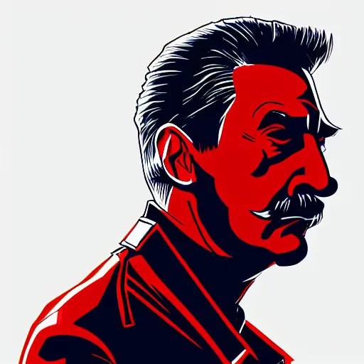 Image similar to cyberpunk joseph stalin as the leader of a futuristic communist society, cybernetics, sharp lines, digital, artstation, colored in