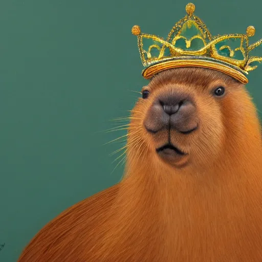 Prompt: a portrait of a capybara wearing a crown, acrylic paint, high detailed, art station, concept art, 4k, 8k