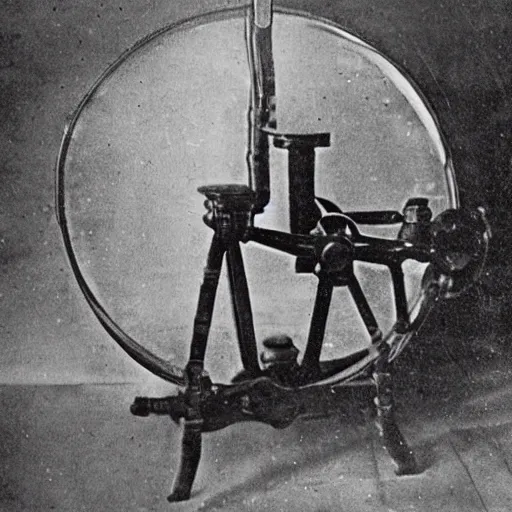 Image similar to grainy 1800s photo of a mechanical apparatus used to generate holograms