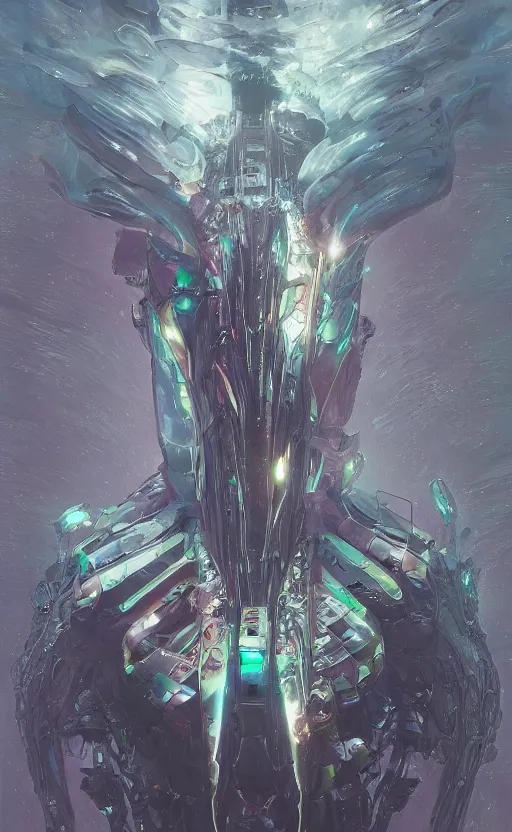 Image similar to hard surface form fused with organic form spaceship, rainbow iridescent accents, wide-angle, tsutomu nihei, emil melmoth, zdzislawbelsinki, Craig Mullins, yoji shinkawa,trending on artstation, beautifully lit, Petermohrbacher, zaha hadid, hyper detailed