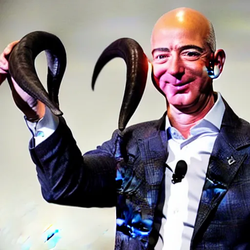 Image similar to jeff bezos with ram horns