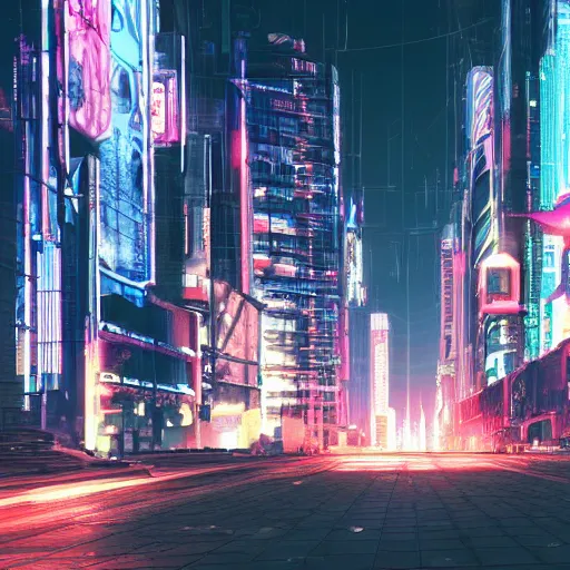 Image similar to photo of a cyberpunk city