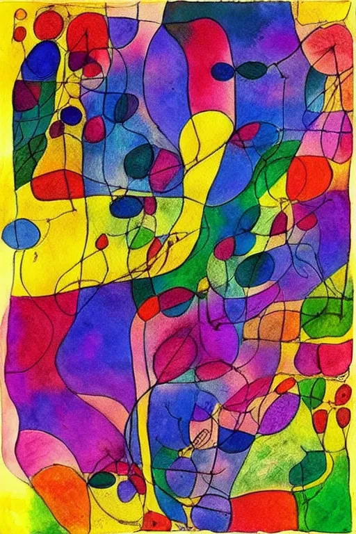 Image similar to a beautiful abstract yet intricate map drawn in pen by Sunil Das, overlayed by abstract watercolor painting by Paul Klee, Georgia O'Keefe, Joan Miro. Trending on Artstation.