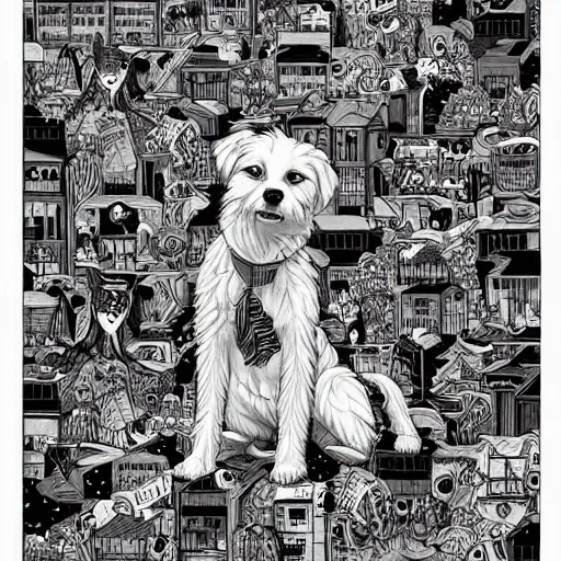 Image similar to crazy dog apartments, extremely detailed, sharp focus, wide view, full body shot, smooth, digital illustration, by james jean, by rossdraws, frank franzzeta, mcbess, sakimichan