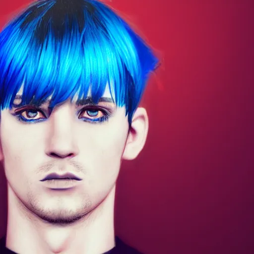 Prompt: a man with blue hair and a black shirt, a stock photo by Jan Konůpek, instagram contest winner, photorealism, seapunk, ilya kuvshinov, rtx on