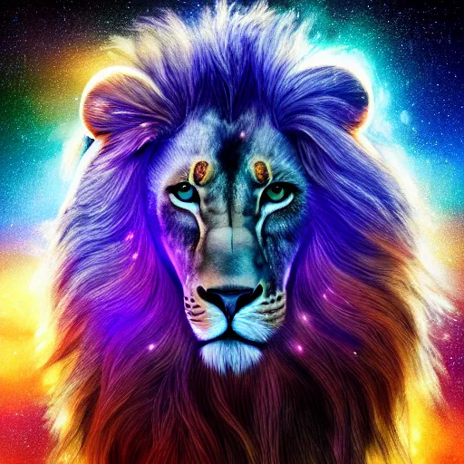 Image similar to a very high ultrarealistic hyper detailed photo of an futuristic lion humanoid with dreadlocks in the cosmos