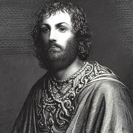Prompt: closeup portrait of lord macbeth, the thane of glamis, high detail, illustration by gustave dore