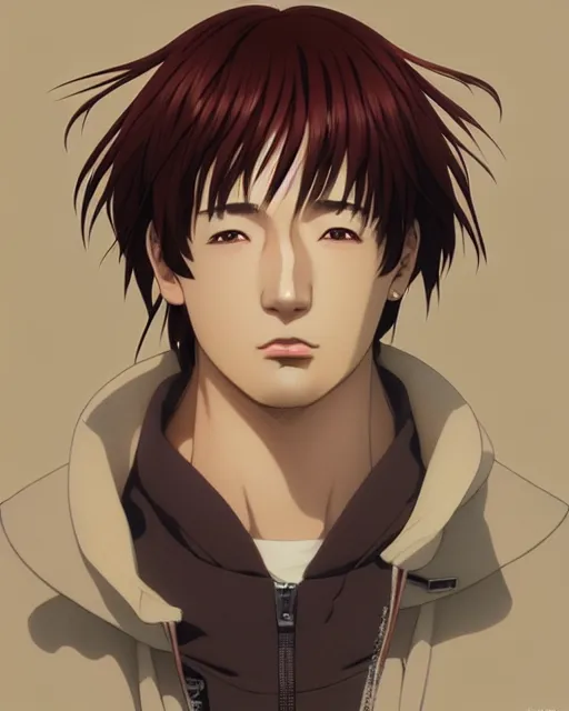 Image similar to portrait Anime as Joji singer man cute-fine-face, brown-red-hair pretty face, realistic shaded Perfect face, fine details. Anime. realistic shaded lighting by Ilya Kuvshinov katsuhiro otomo ghost-in-the-shell, magali villeneuve, artgerm, rutkowski, WLOP Jeremy Lipkin and Giuseppe Dangelico Pino and Michael Garmash and Rob Rey