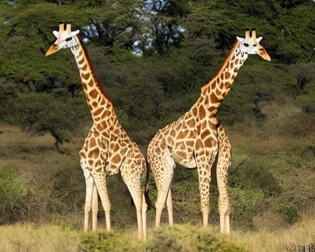 Image similar to a full picture of a whole one giraffe with a short neck in savana