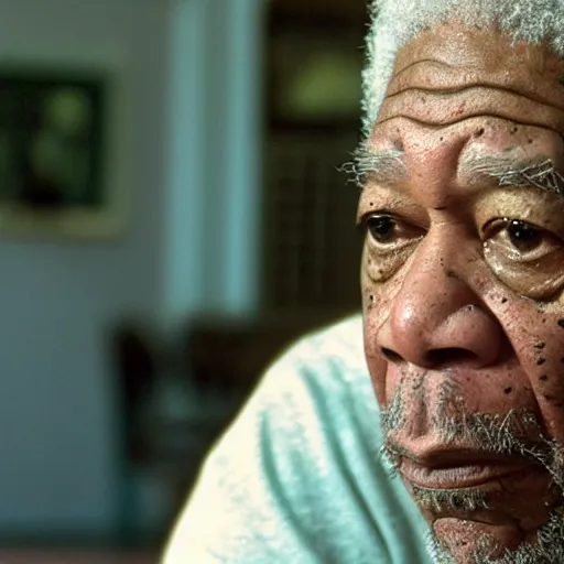 Prompt: a fill still of Morgan Freeman starring in Like Mike 2001) 40mm lens, shallow depth of field, split lighting