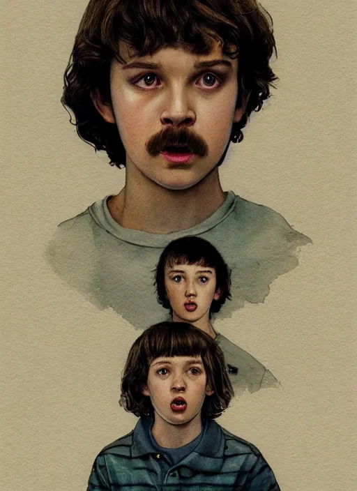 Image similar to portrait, Mike Wheeler from Stranger Things, watercolor, dramatic lighting, cinematic, establishing shot, extremely high detail, foto realistic, cinematic lighting, digital art, vector, by Yoshitaka Amano, Ruan Jia, Kentaro Miura, Artgerm, post processed, concept art, artstation, matte painting, style by eddie mendoza, raphael lacoste, alex ross