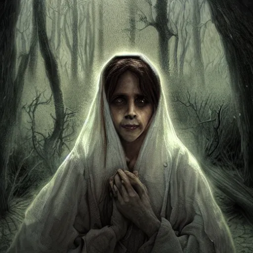 Image similar to a wlop 3 d render of very very very very highly detailed beautiful mystic portrait of the curse of la llorona and horror background by anton pieck, intricate, extremely detailed, digital painting, artstation, concept art, smooth, sharp focus, illustration, intimidating lighting, incredible art,