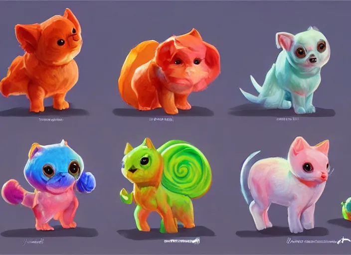 Image similar to concept art of cute candy pets, oil painting by Jama Jurabaev, extremely detailed, brush hard, artstation, for AAA game, high quality