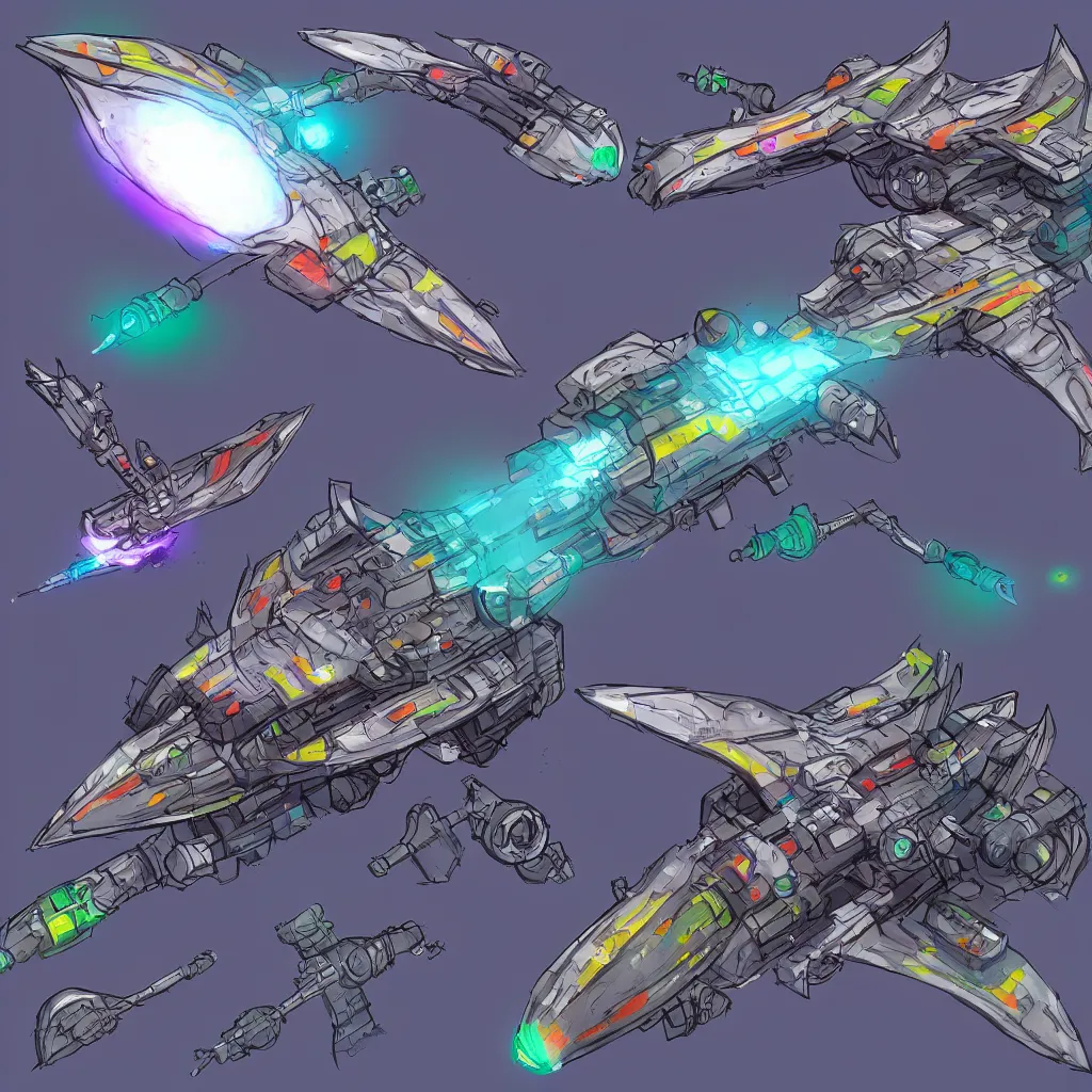 Prompt: combat spaceship from the side concept art colorful by gurmukh basin