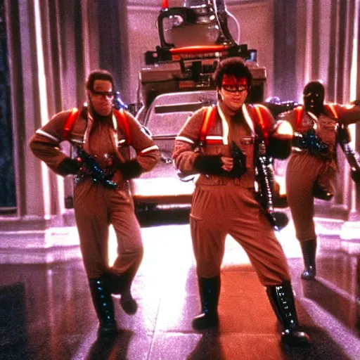 Image similar to stunning awe inspiring michael jackson as a ghostbuster in the movie ghostbusters, movie still 8 k hdr atmospheric lighting