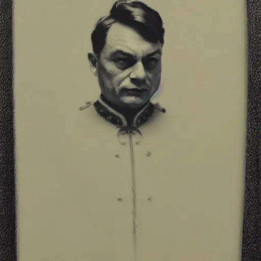 Image similar to id photo of a viktor orban in emperor outfit, art by osamu kitamura