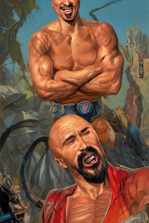 Prompt: beautiful gorgeous bald kazakh guy with a short beard, painted by tom lovell, alex malveda, greg staples