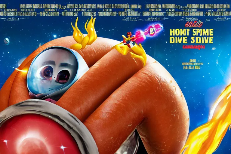 Prompt: movie poster art of a hot dog space adventure movie