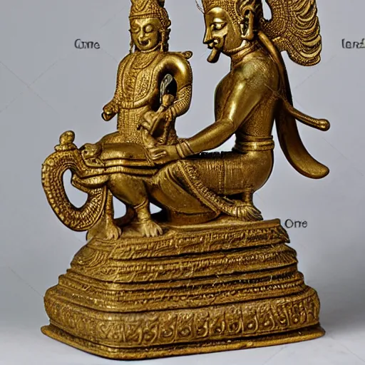 Prompt: statue of vishnu riding the king of birds