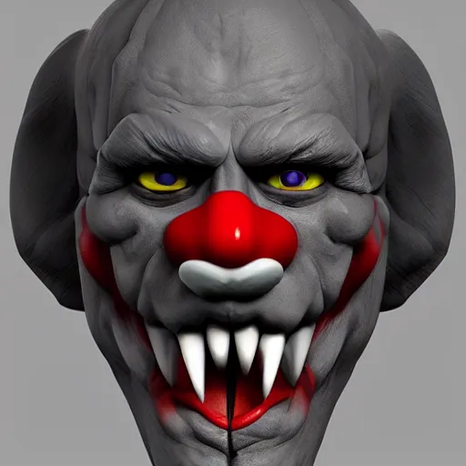 Image similar to 3d sculpt of an evil clown face with bat wings, skull, artstation, digital illustration