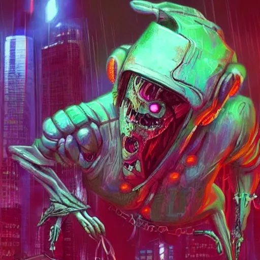 Image similar to Very very very horrific cyber-demon, cyberpunk style, vivid colors, dramatic lighting, top post of all time on /r/ImaginaryMonsters subreddit